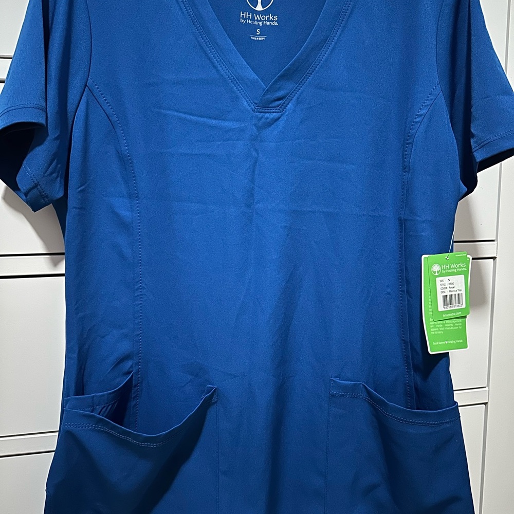 Healing Hands Blue V-Neck Scrub Top